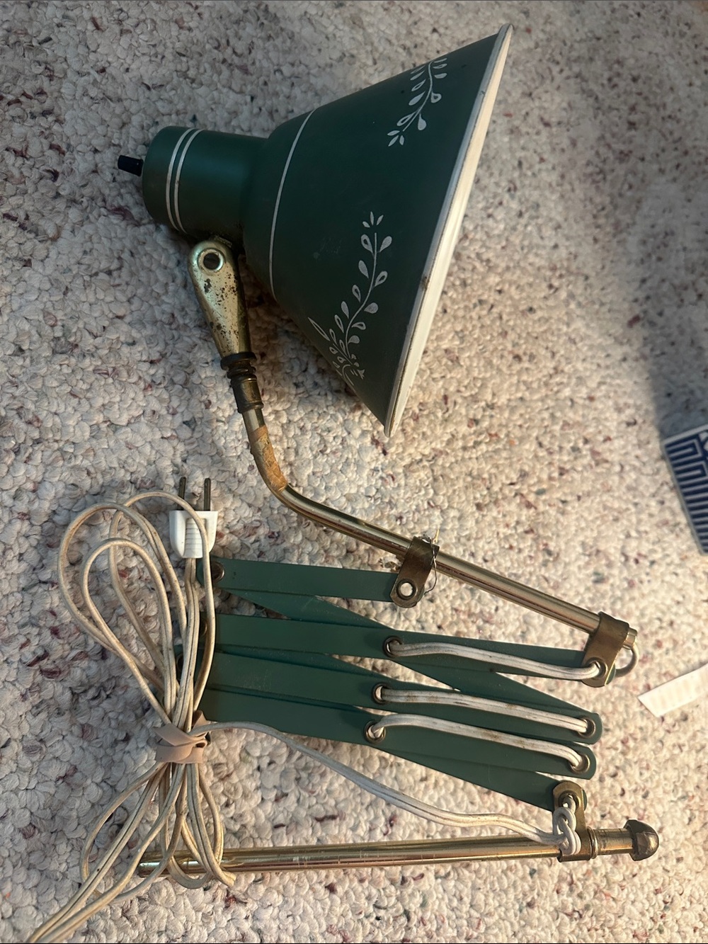 vintage green toleware accordion scissor-arm wall lamp